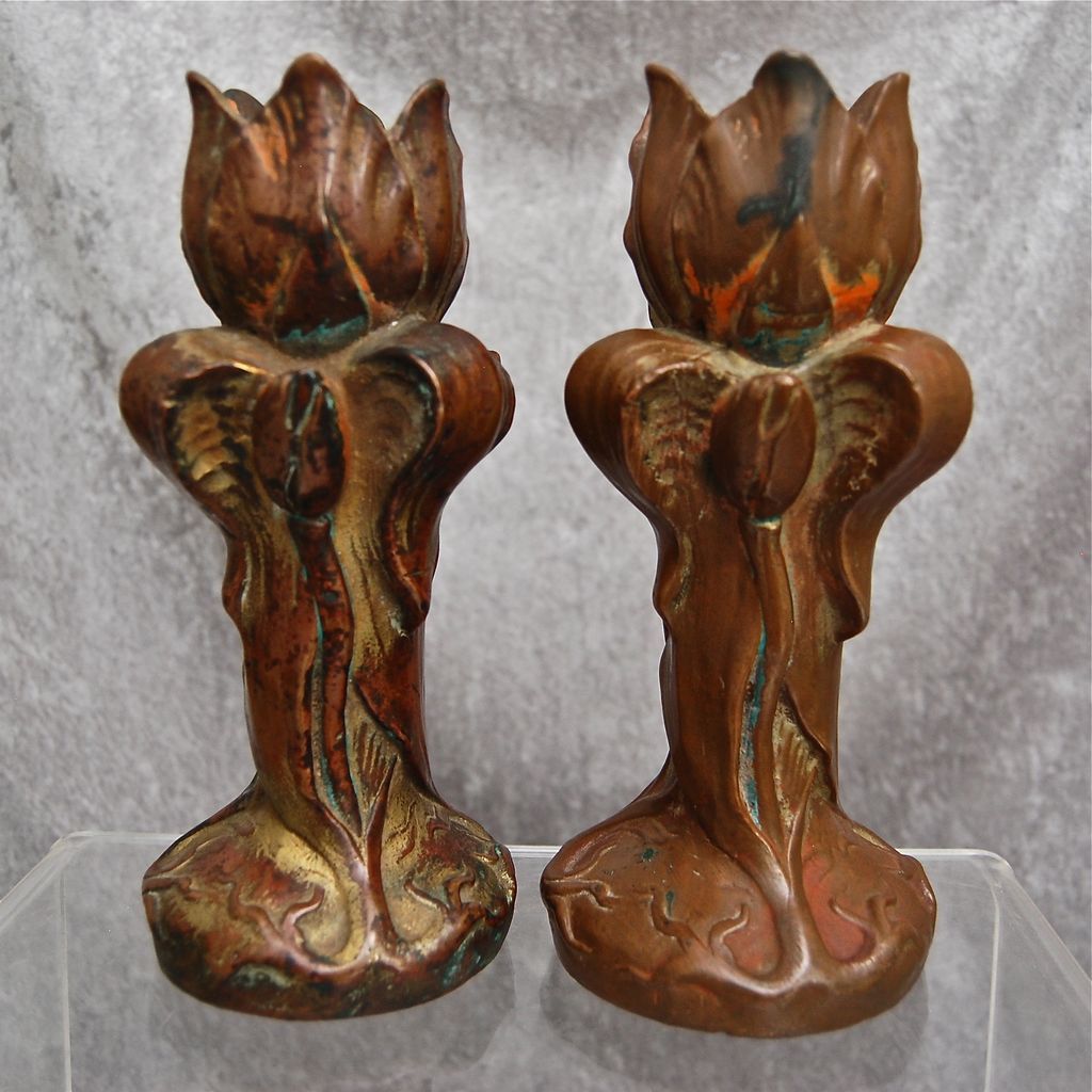 Nouveau-style Copper Dipped Plaster Candlesticks Nouveau-style Copper Dipped Plaster Candlesticks