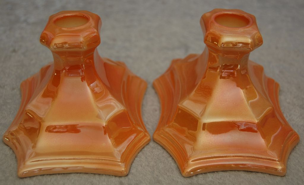 Cowan Pottery Candlesticks #642 Ca. 1924, Pair, Marigold Lustre Cowan Pottery Candlesticks #642 Ca. 1924, Pair, Marigold Lustre