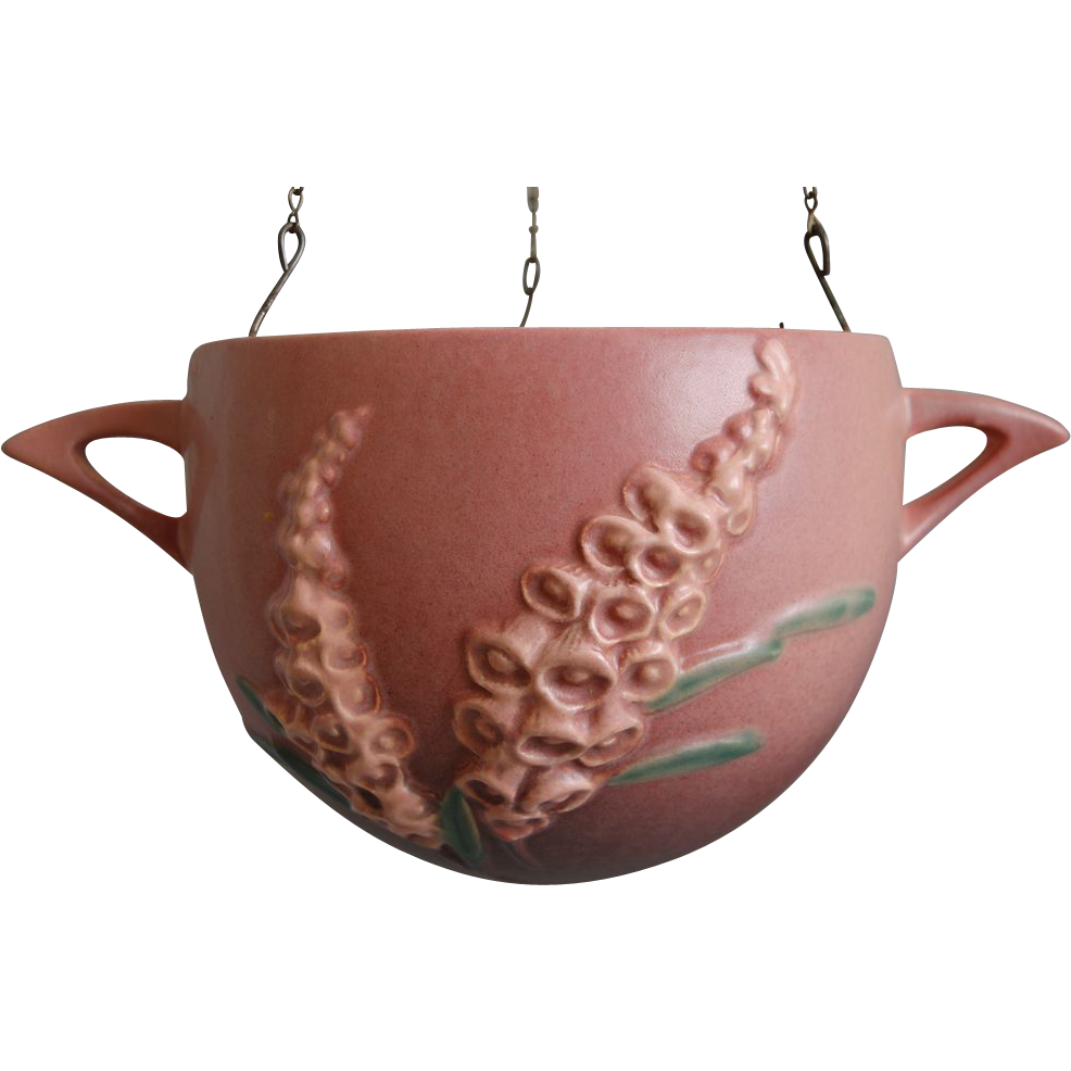 Roseville Pottery Foxglove Hanging Basket #466-5, Pink Roseville Pottery Foxglove Hanging Basket #466-5, Pink