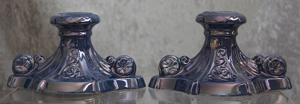 Fabulous Cowan Pottery Large Candlesticks Ca. 1925, Pair, Delphinium Lustre Fabulous Cowan Pottery Large Candlesticks Ca. 1925, Pair, Delphinium Lustre