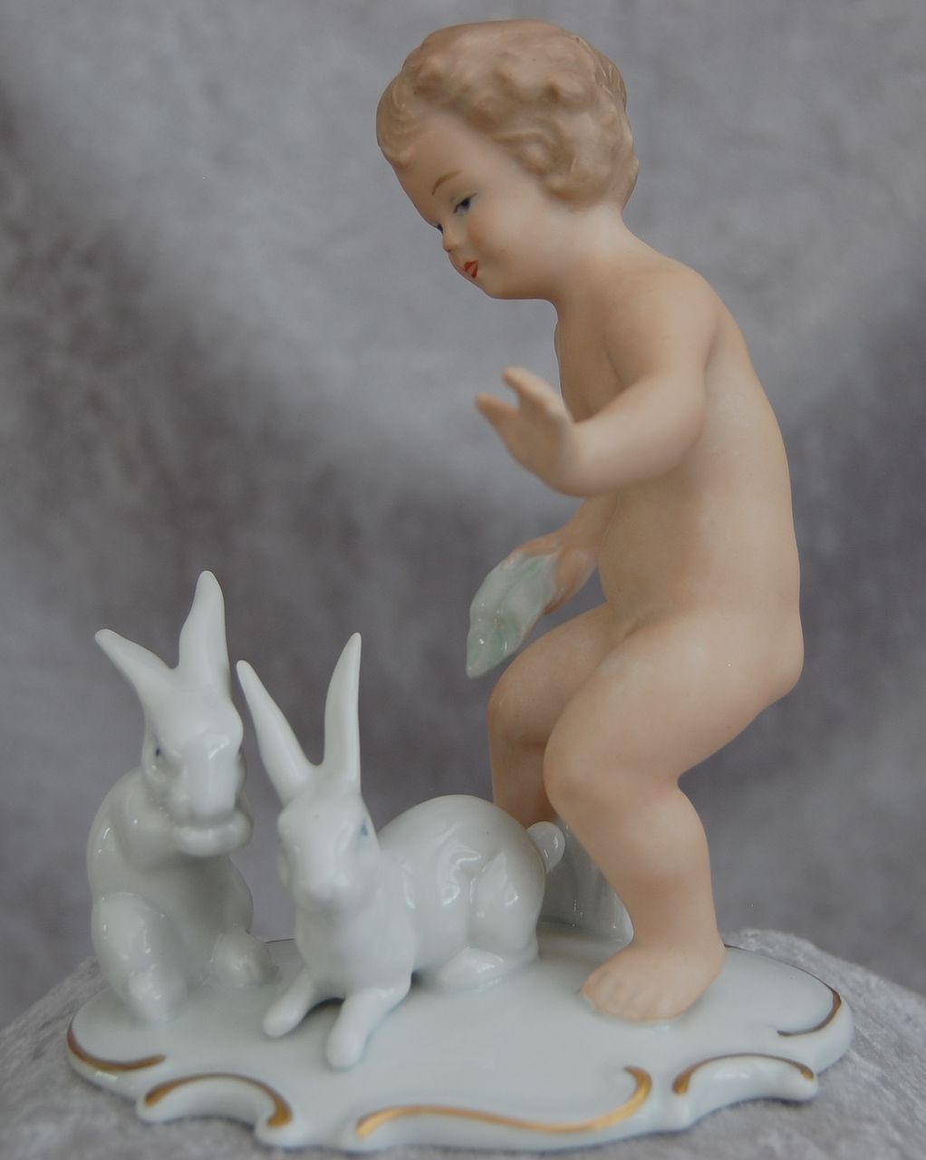 Wallendorf Porcelain Figurine, "Boy With Rabbits", c 1960's Wallendorf Porcelain Figurine, "Boy With Rabbits", c 1960's