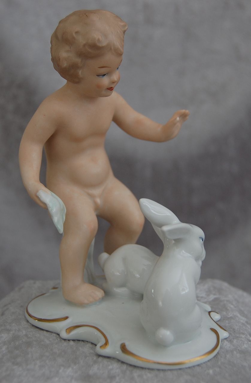 Wallendorf Porcelain Figurine, "Boy With Rabbits", c 1960's Wallendorf Porcelain Figurine, "Boy With Rabbits", c 1960's