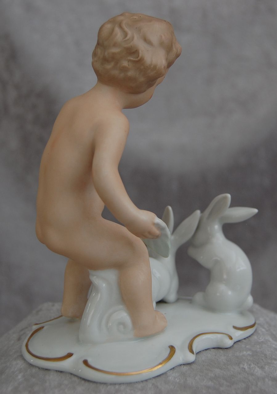 Wallendorf Porcelain Figurine, "Boy With Rabbits", c 1960's Wallendorf Porcelain Figurine, "Boy With Rabbits", c 1960's