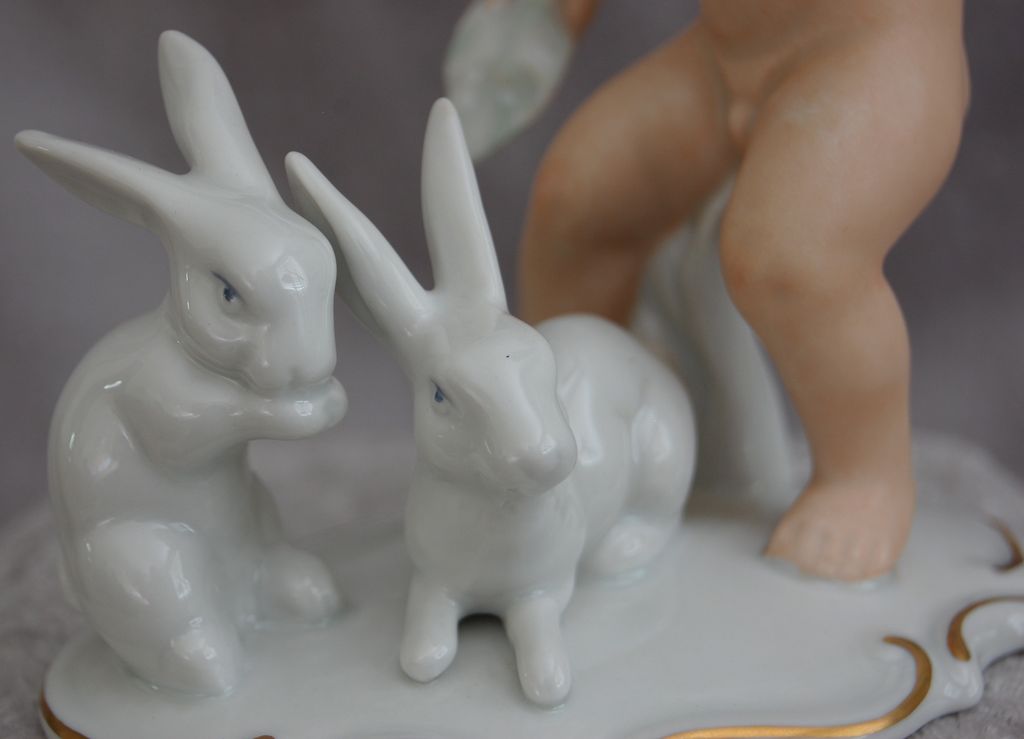 Wallendorf Porcelain Figurine, "Boy With Rabbits", c 1960's Wallendorf Porcelain Figurine, "Boy With Rabbits", c 1960's