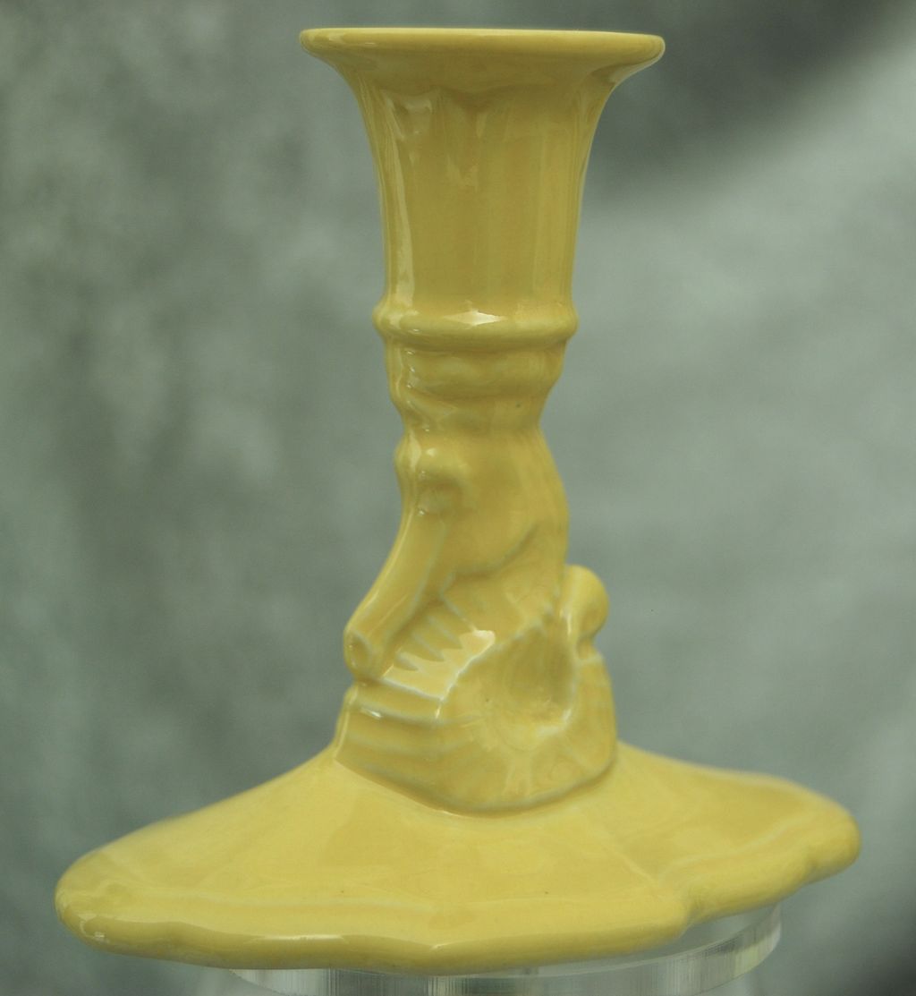 Cowan Pottery Seahorse Candlesticks, Pair, Ca. 1928, Daffodil Yellow Cowan Pottery Seahorse Candlesticks, Pair, Ca. 1928, Daffodil Yellow