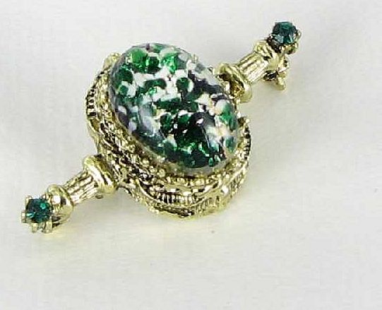 Green White Blue Glass Confetti Vintage Brooch Bar Pin Rhinestones Green White Blue Glass Confetti Vintage Brooch Bar Pin Rhinestones