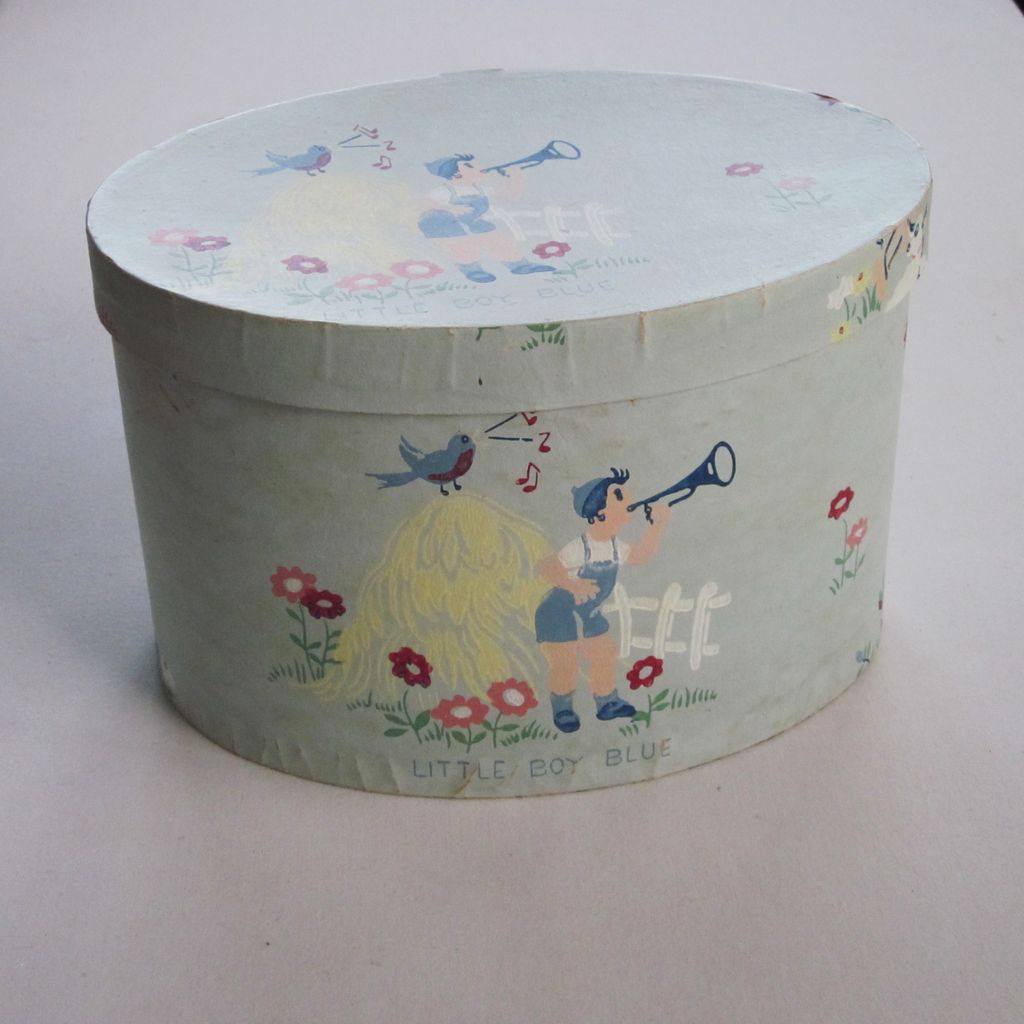 Vintage Wallpaper Hat Box, Little Boy Blue Vintage Wallpaper Hat Box, Little Boy Blue