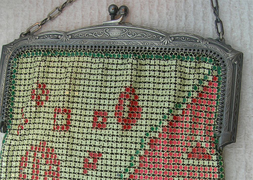 Art Deco Era Whiting & Davis Enamel Mesh Purse w/ Geometric Design Art Deco Era Whiting & Davis Enamel Mesh Purse w/ Geometric Design