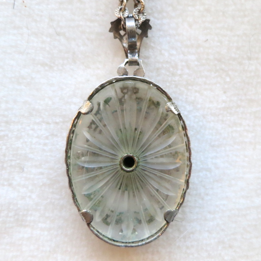 Vintage Camphor Glass Pendant with 835 Silver Chain from