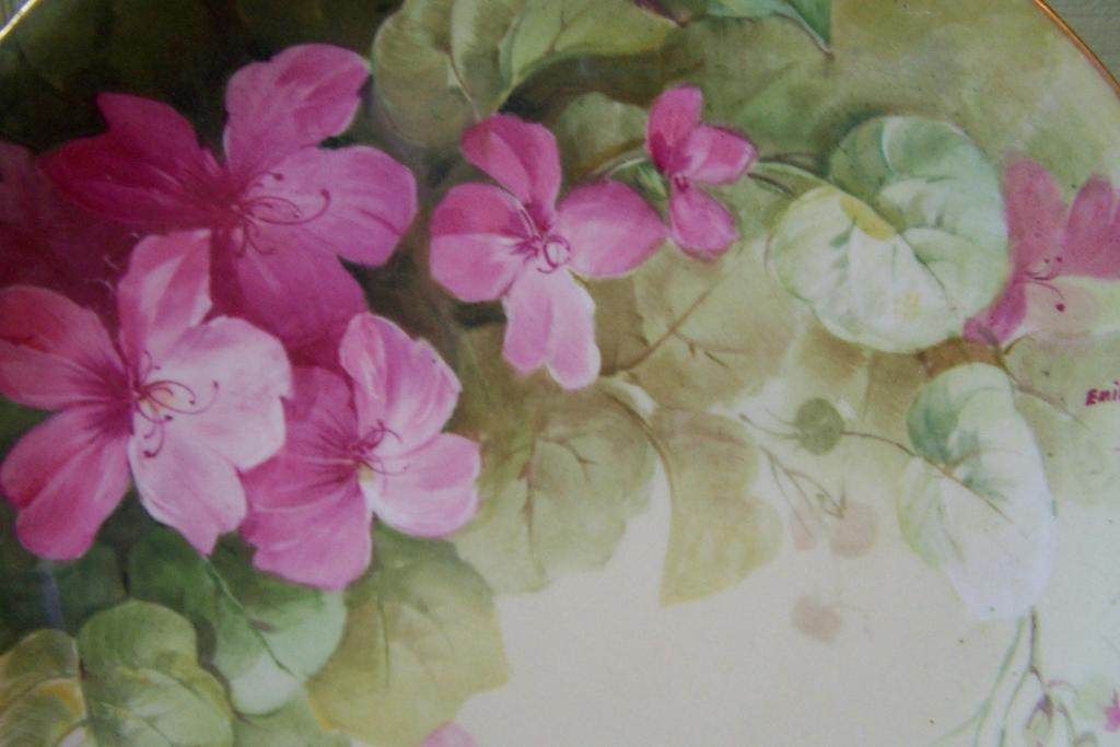 RARE Charger Hand Painted by the Master French Artist Emile Pouyat - "Wild Pink Geraniums" late 19th Century Art on Limoges France Antique Porcelain Plate RARE Charger Hand Painted by the Master French Artist Emile Pouyat - "Wild Pink Geraniums" late 19th Century Art on Limoges France Antique Porcelain Plate