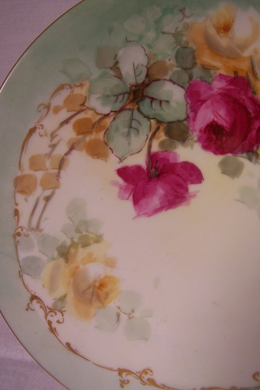 Victorian Limoges France Plate featuring 'Naturalistic Multi-Colored Roses ' w/ gold Rococo Curves & Scrolls Victorian Limoges France Plate featuring 'Naturalistic Multi-Colored Roses ' w/ gold Rococo Curves & Scrolls