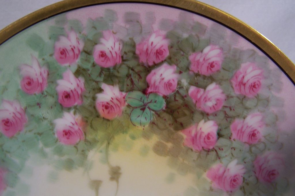 Bavarian HP plate featuring a 'Sumptuous Display of Pink Climbing Roses' painted by the Renown Chicago Artist 'Osborne' Bavarian HP plate featuring a 'Sumptuous Display of Pink Climbing Roses' painted by the Renown Chicago Artist 'Osborne'