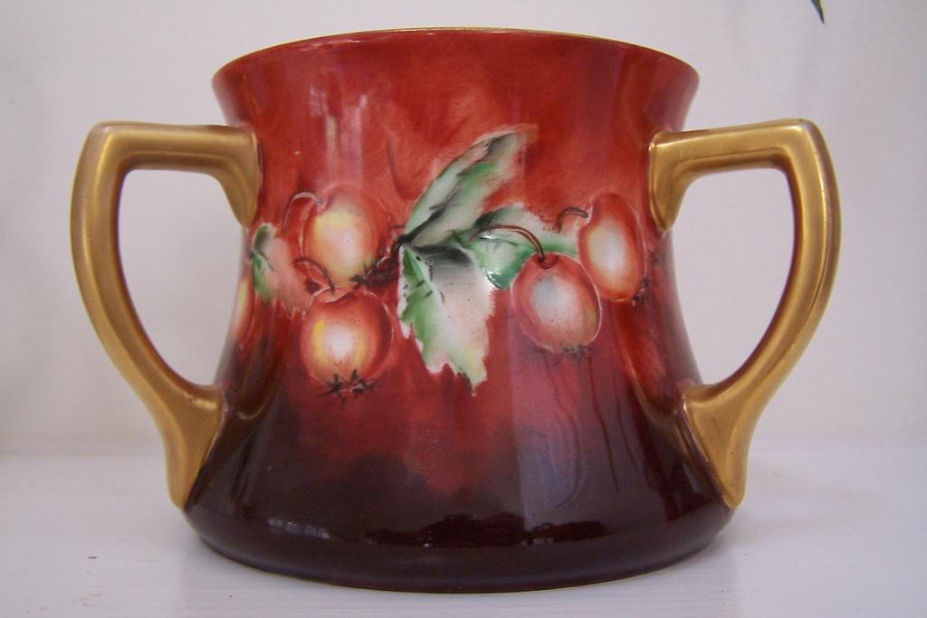 Dramatic "Clusters of Hawthorn Berries" Antique Three-Handled Loving Cup with Lusterware Interior & Fired Glass Overglaze Dramatic "Clusters of Hawthorn Berries" Antique Three-Handled Loving Cup with Lusterware Interior & Fired Glass Overglaze