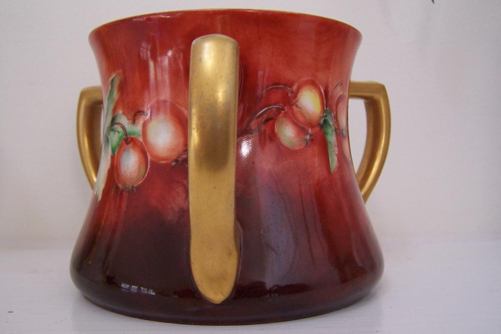 Dramatic "Clusters of Hawthorn Berries" Antique Three-Handled Loving Cup with Lusterware Interior & Fired Glass Overglaze Dramatic "Clusters of Hawthorn Berries" Antique Three-Handled Loving Cup with Lusterware Interior & Fired Glass Overglaze