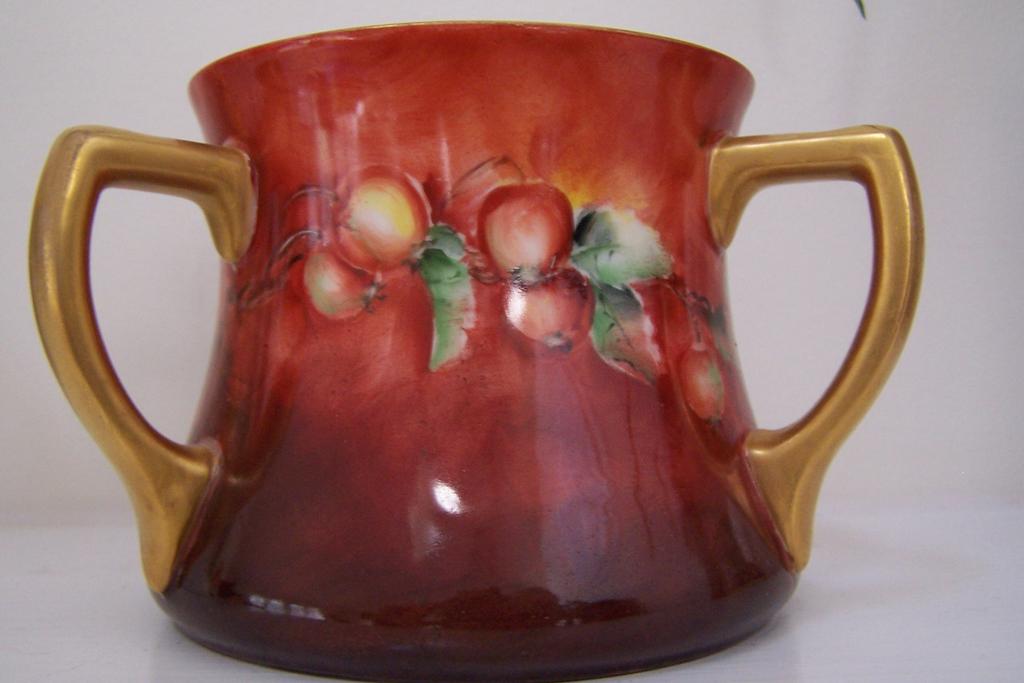 Dramatic "Clusters of Hawthorn Berries" Antique Three-Handled Loving Cup with Lusterware Interior & Fired Glass Overglaze Dramatic "Clusters of Hawthorn Berries" Antique Three-Handled Loving Cup with Lusterware Interior & Fired Glass Overglaze