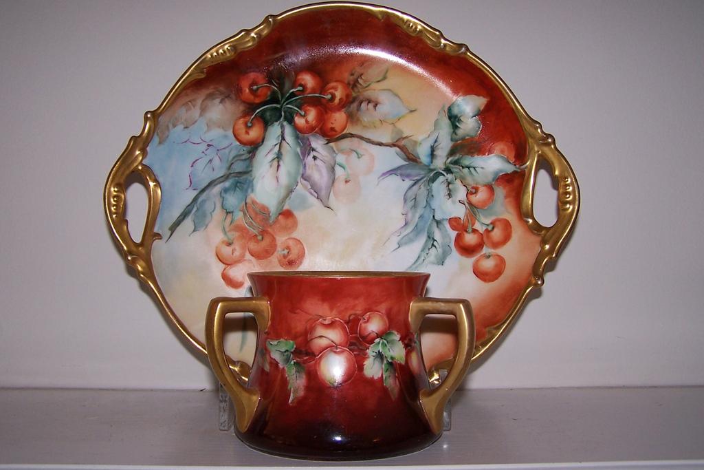 Dramatic "Clusters of Hawthorn Berries" Antique Three-Handled Loving Cup with Lusterware Interior & Fired Glass Overglaze Dramatic "Clusters of Hawthorn Berries" Antique Three-Handled Loving Cup with Lusterware Interior & Fired Glass Overglaze