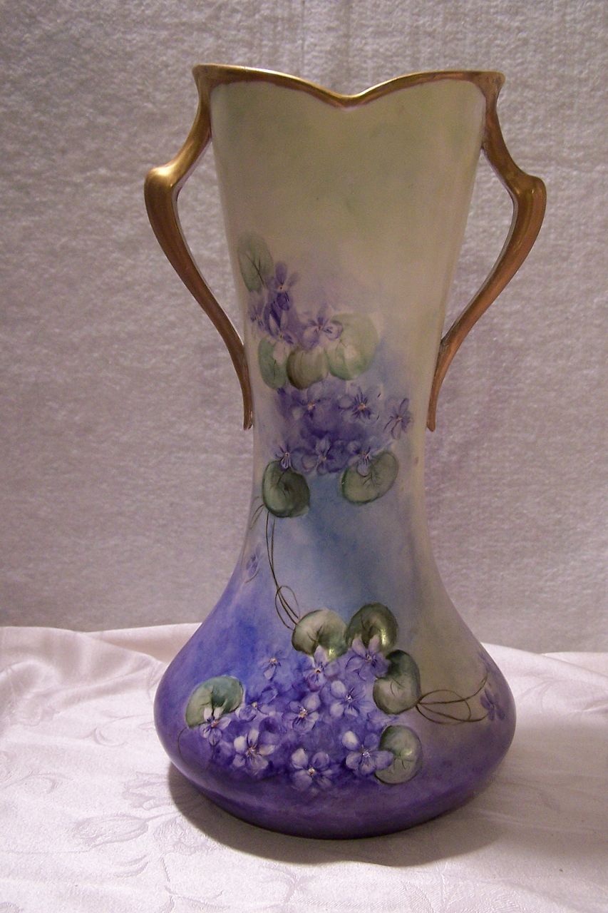 Rare Antique Limoges France Corset Vase with Figural Arm Handles featuring 'Vibrant Violets"- Shaped in the Timeless Mystique of a Woman's Figure! Rare Antique Limoges France Corset Vase with Figural Arm Handles featuring 'Vibrant Violets"- Shaped in the Timeless Mystique of a Woman's Figure!