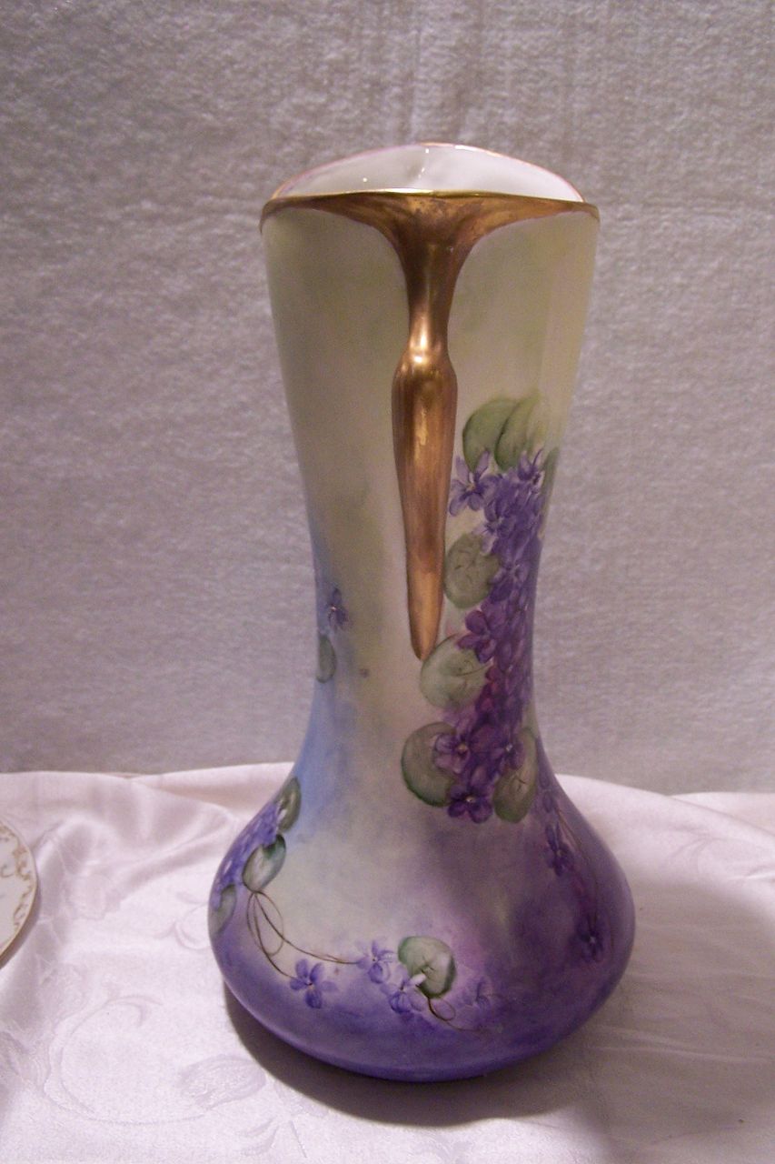 Rare Antique Limoges France Corset Vase with Figural Arm Handles featuring 'Vibrant Violets"- Shaped in the Timeless Mystique of a Woman's Figure! Rare Antique Limoges France Corset Vase with Figural Arm Handles featuring 'Vibrant Violets"- Shaped in the Timeless Mystique of a Woman's Figure!