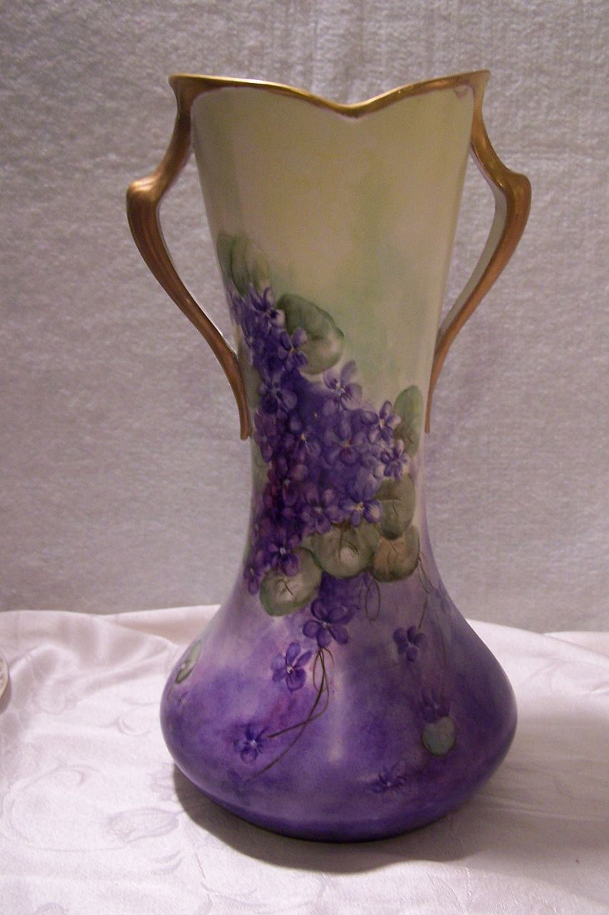 Rare Antique Limoges France Corset Vase with Figural Arm Handles featuring 'Vibrant Violets"- Shaped in the Timeless Mystique of a Woman's Figure! Rare Antique Limoges France Corset Vase with Figural Arm Handles featuring 'Vibrant Violets"- Shaped in the Timeless Mystique of a Woman's Figure!