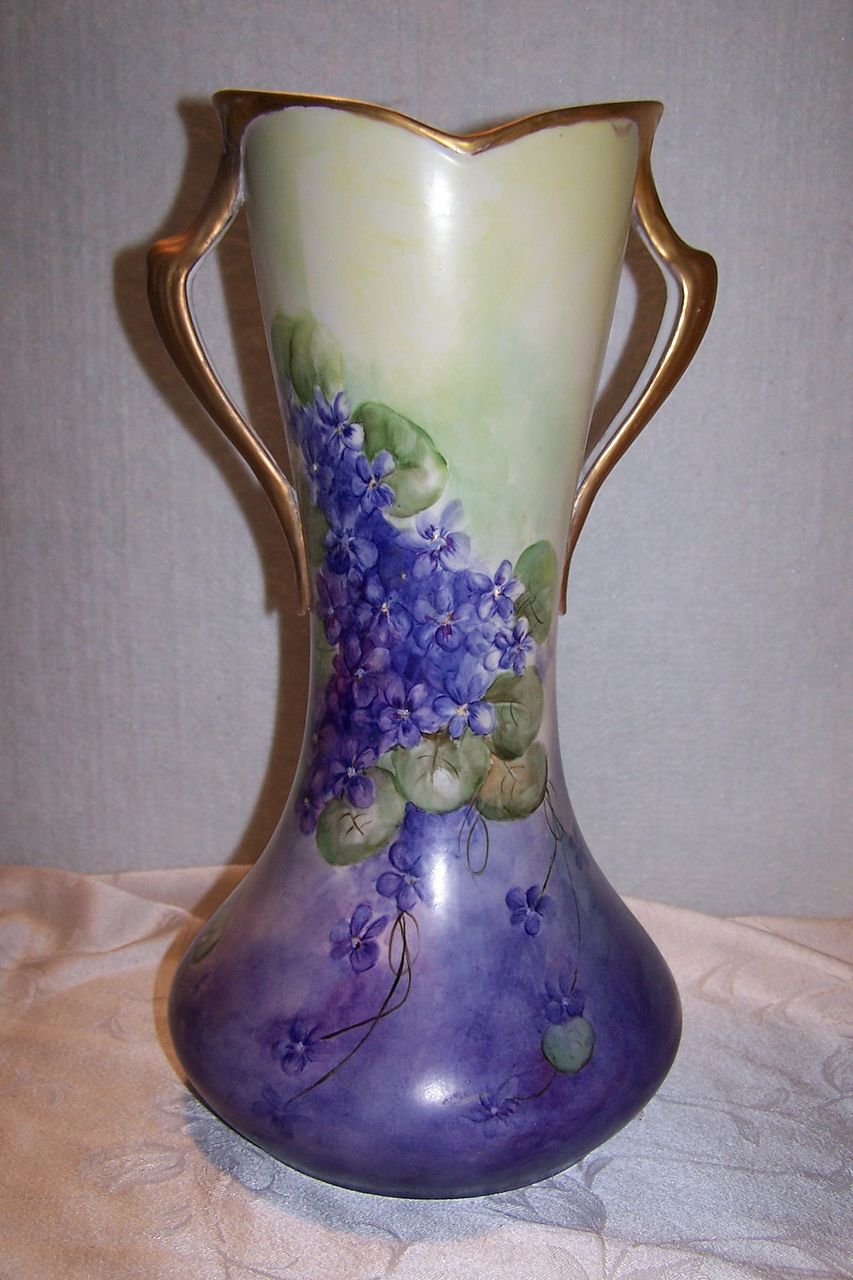 Rare Antique Limoges France Corset Vase with Figural Arm Handles featuring 'Vibrant Violets"- Shaped in the Timeless Mystique of a Woman's Figure! Rare Antique Limoges France Corset Vase with Figural Arm Handles featuring 'Vibrant Violets"- Shaped in the Timeless Mystique of a Woman's Figure!