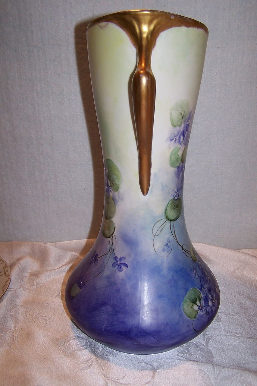 Rare Antique Limoges France Corset Vase with Figural Arm Handles featuring 'Vibrant Violets"- Shaped in the Timeless Mystique of a Woman's Figure! Rare Antique Limoges France Corset Vase with Figural Arm Handles featuring 'Vibrant Violets"- Shaped in the Timeless Mystique of a Woman's Figure!