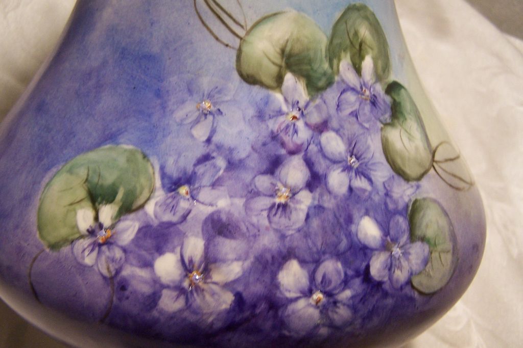 Rare Antique Limoges France Corset Vase with Figural Arm Handles featuring 'Vibrant Violets"- Shaped in the Timeless Mystique of a Woman's Figure! Rare Antique Limoges France Corset Vase with Figural Arm Handles featuring 'Vibrant Violets"- Shaped in the Timeless Mystique of a Woman's Figure!