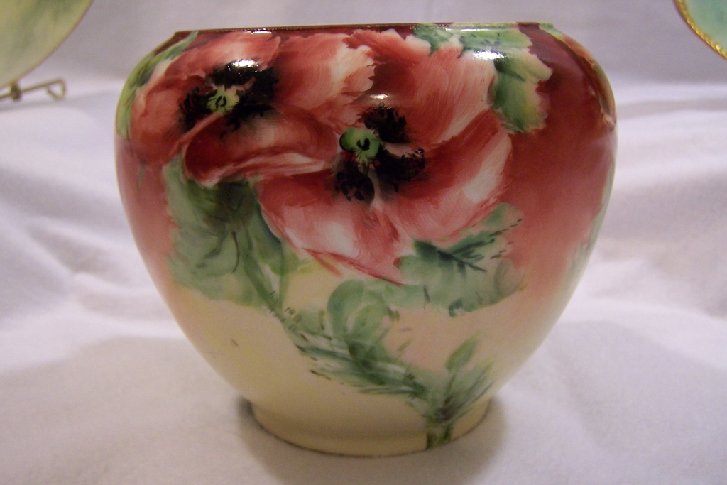 Limoges France Double-Sided Jardiniere / Bowl-Style Vase w/ 'Delightful Poppies' Limoges France Double-Sided Jardiniere / Bowl-Style Vase w/ 'Delightful Poppies'