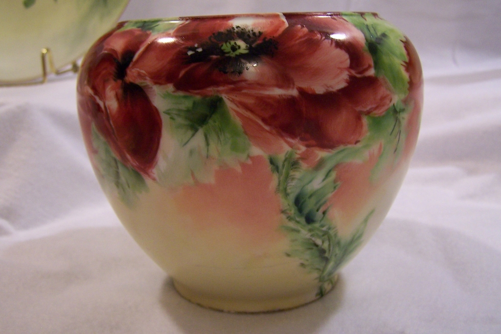 Limoges France Double-Sided Jardiniere / Bowl-Style Vase w/ 'Delightful Poppies' Limoges France Double-Sided Jardiniere / Bowl-Style Vase w/ 'Delightful Poppies'
