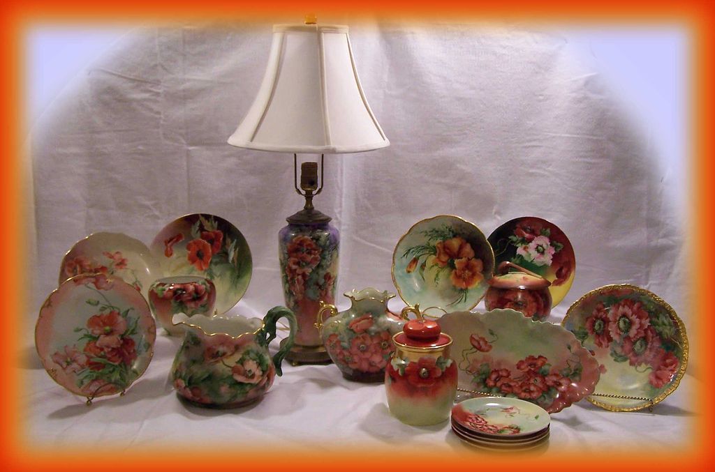 Limoges France Double-Sided Jardiniere / Bowl-Style Vase w/ 'Delightful Poppies' Limoges France Double-Sided Jardiniere / Bowl-Style Vase w/ 'Delightful Poppies'