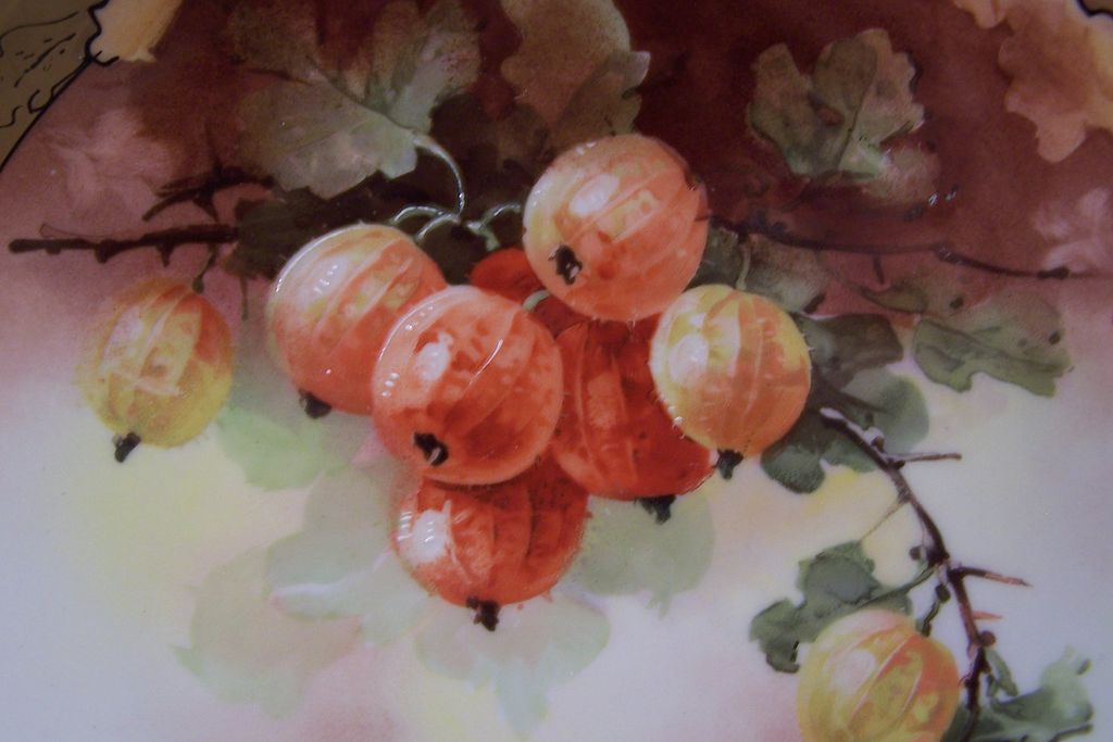 Intense Limoges France Conventional Gooseberry Plate hand painted by the Renown Brauer Studio Artist 'Ritter' Intense Limoges France Conventional Gooseberry Plate hand painted by the Renown Brauer Studio Artist 'Ritter'
