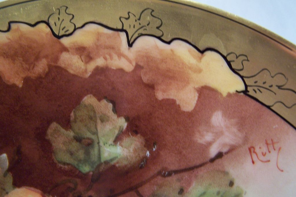 Intense Limoges France Conventional Gooseberry Plate hand painted by the Renown Brauer Studio Artist 'Ritter' Intense Limoges France Conventional Gooseberry Plate hand painted by the Renown Brauer Studio Artist 'Ritter'