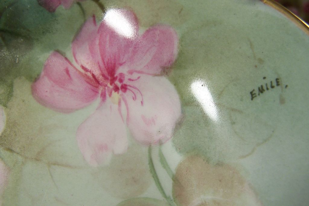 Hand Painted by the Master French Artist Emile Pouyat - "Wild Pink Geraniums" late 19th Century Art on Limoges France Antique Porcelain Plate 1of 2 Hand Painted by the Master French Artist Emile Pouyat - "Wild Pink Geraniums" late 19th Century Art on Limoges France Antique Porcelain Plate 1of 2