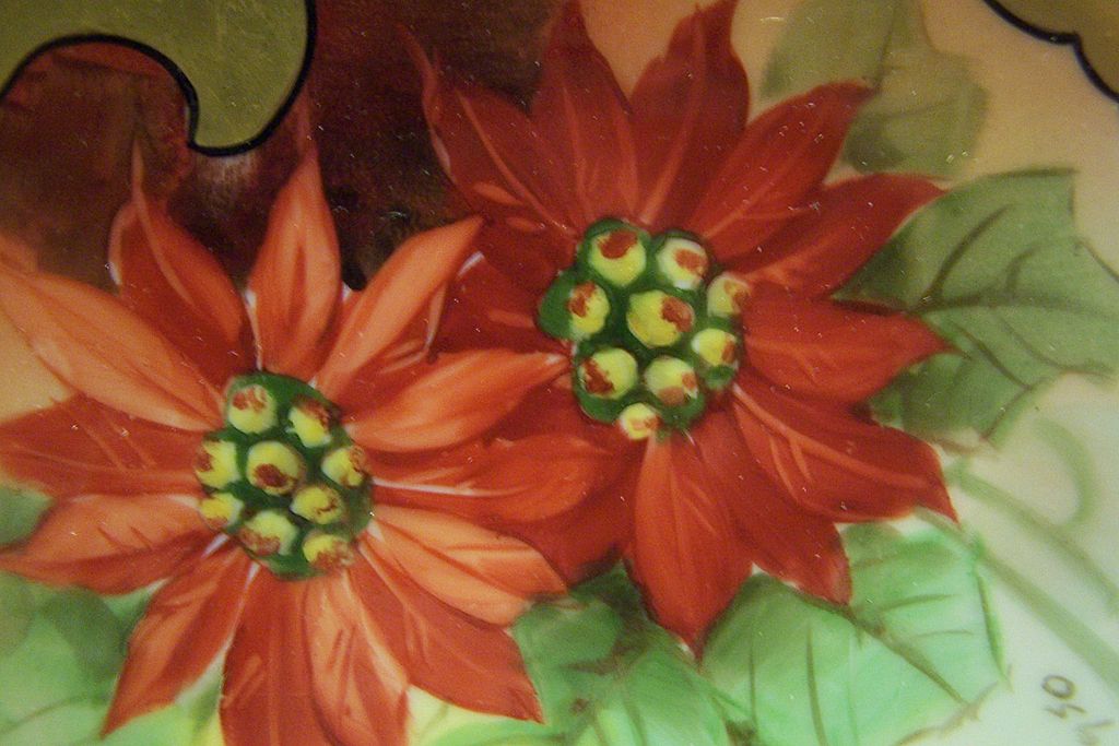 "Poinsettia Bouquet~Original Antique Hand-Painted Plate Signed Osborne on a Bavarian Blank "Poinsettia Bouquet~Original Antique Hand-Painted Plate Signed Osborne on a Bavarian Blank