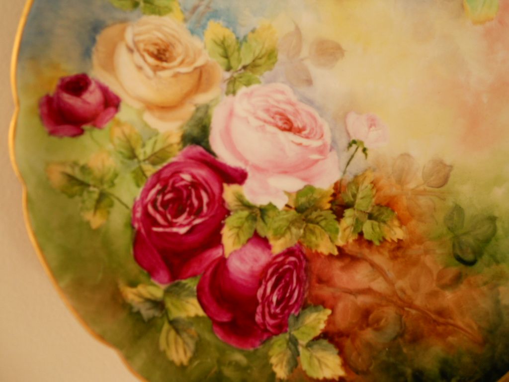 Beautiful Feminine Victorian Limoges Charger Plate (Plaque) with Multicolor Red, Pink, White/Yellow Old Fashion Tea Roses~ entirely Hand Painted by the Late 19th Century Artist 'Ada Smith 1908' Beautiful Feminine Victorian Limoges Charger Plate (Plaque) with Multicolor Red, Pink, White/Yellow Old Fashion Tea Roses~ entirely Hand Painted by the Late 19th Century Artist 'Ada Smith 1908'