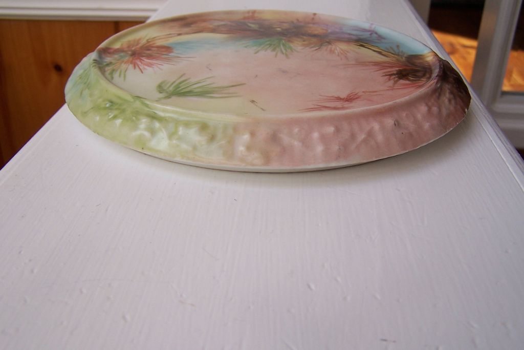Hard to Find Antique Limoges Trivet Plate Hand Painted w/ Naturalistic Pine Coness Hard to Find Antique Limoges Trivet Plate Hand Painted w/ Naturalistic Pine Coness