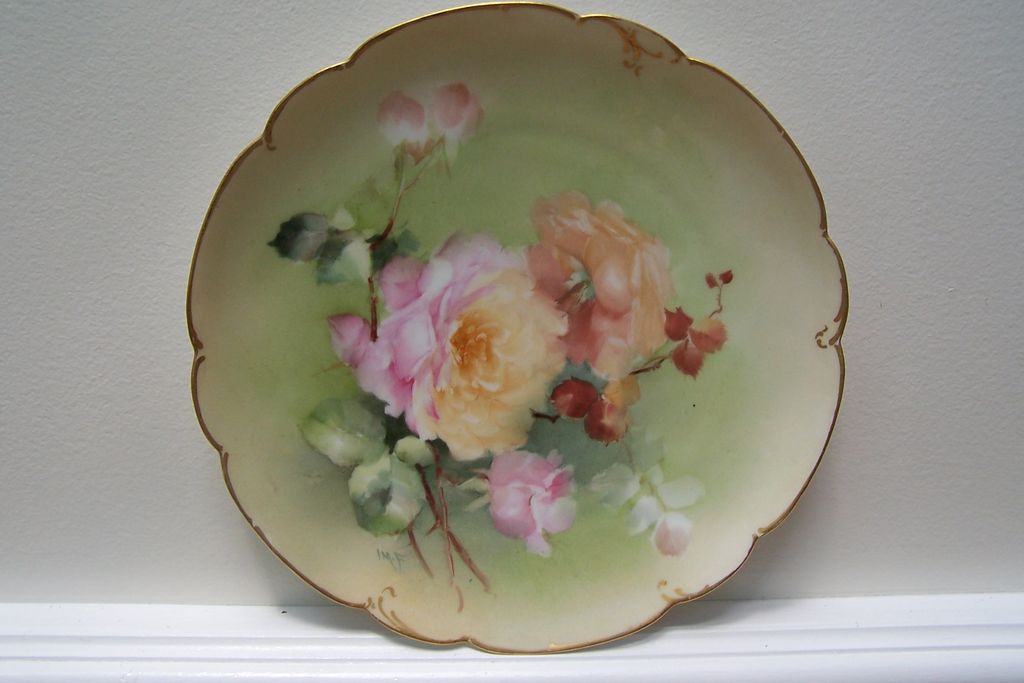 Rare & Fantastic Renown Late 19th Century Artist 'Ida M. Ferris' Hand Painted Limoges Fine Porcelain "Small Masterpiece of White Peach/Pink Roses' Scalloped Gold Rimmed & Scrolled Charger Plate! Rare & Fantastic Renown Late 19th Century Artist 'Ida M. Ferris' Hand Painted Limoges Fine Porcelain "Small Masterpiece of White Peach/Pink Roses' Scalloped Gold Rimmed & Scrolled Charger Plate!