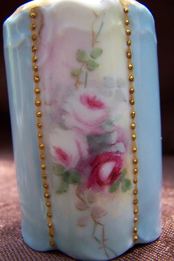 Sweet Victorian Bavarian Salt & Pepper Shakers decorated with Roses and Gold & signed 'Ruth M Fergenson'' Sweet Victorian Bavarian Salt & Pepper Shakers decorated with Roses and Gold & signed 'Ruth M Fergenson''