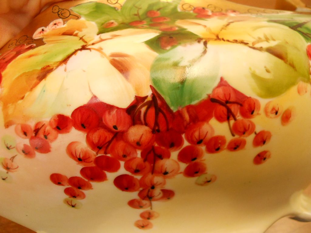 Impressive Vienna Austria Hand Painted Antique Centerpiece Dish decorated with Ruby Red Currants ~ LATE 19TH CENTURY Very Large Ornate Roman Coin Gold Embellished Two Handled Vase / Pot / Tureen Impressive Vienna Austria Hand Painted Antique Centerpiece Dish decorated with Ruby Red Currants ~ LATE 19TH CENTURY Very Large Ornate Roman Coin Gold Embellished Two Handled Vase / Pot / Tureen