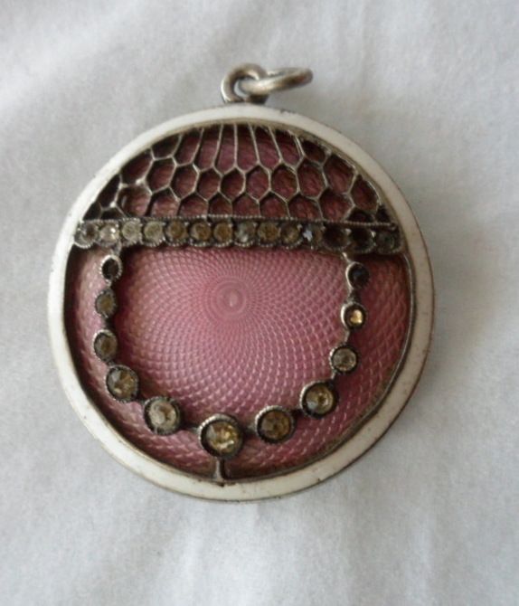 Antique Edwardian Guilloche Enamel Sterling Silver Pendant Antique Edwardian Guilloche Enamel Sterling Silver Pendant