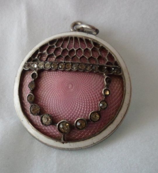 Antique Edwardian Guilloche Enamel Sterling Silver Pendant Antique Edwardian Guilloche Enamel Sterling Silver Pendant