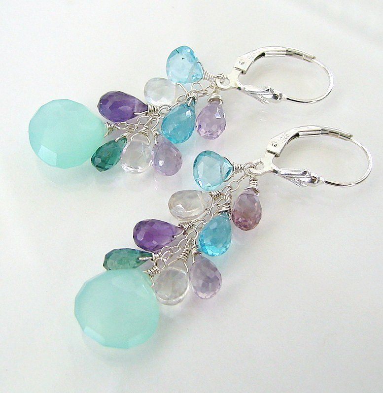 Jewels - Aqua Chalcedony, Apatite, Rock Crystal, Amethyst, Tourmaline, Sterling Silver Earrings Jewels - Aqua Chalcedony, Apatite, Rock Crystal, Amethyst, Tourmaline, Sterling Silver Earrings