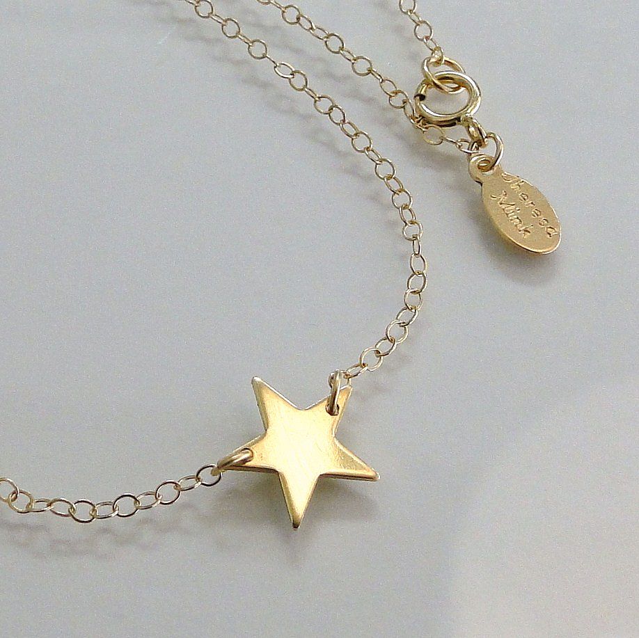 SOLID Gold Star Necklace, 14K Yellow Gold from theresaminkdesigns on