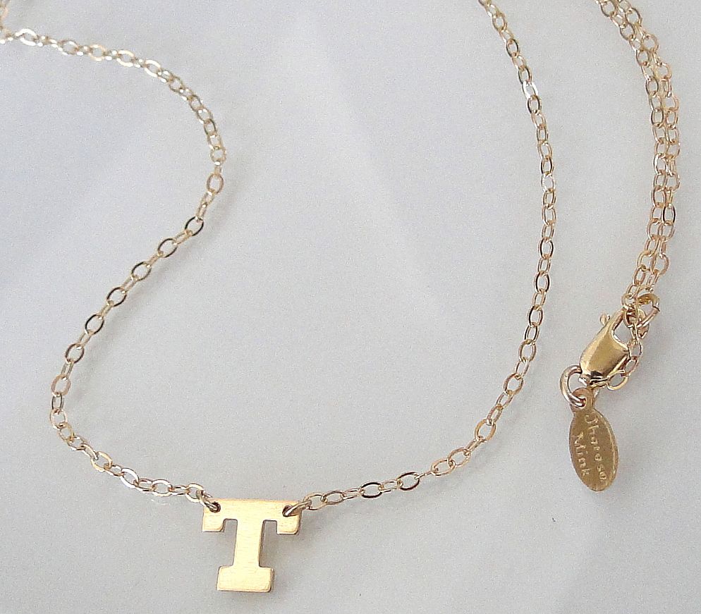 Dainty Initial Necklace - 14K SOLID GOLD Ultra Feminine Initial from theresaminkdesigns on Ruby Lane