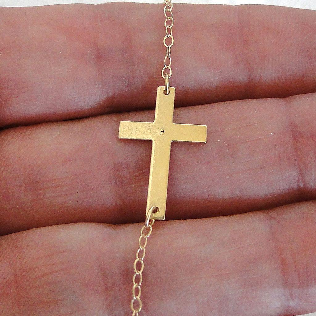 14K Gold And Diamond Sideways Cross Necklace - 14K Yellow Gold Horizontal Cross - As Seen On Taylor Jacobson 14K Gold And Diamond Sideways Cross Necklace - 14K Yellow Gold Horizontal Cross - As Seen On Taylor Jacobson
