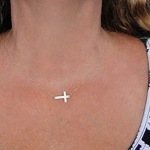 14K SOLID Gold Small Sideways Cross Necklace - White Gold, Handcrafted by Theresa Mink 14K SOLID Gold Small Sideways Cross Necklace - White Gold, Handcrafted by Theresa Mink