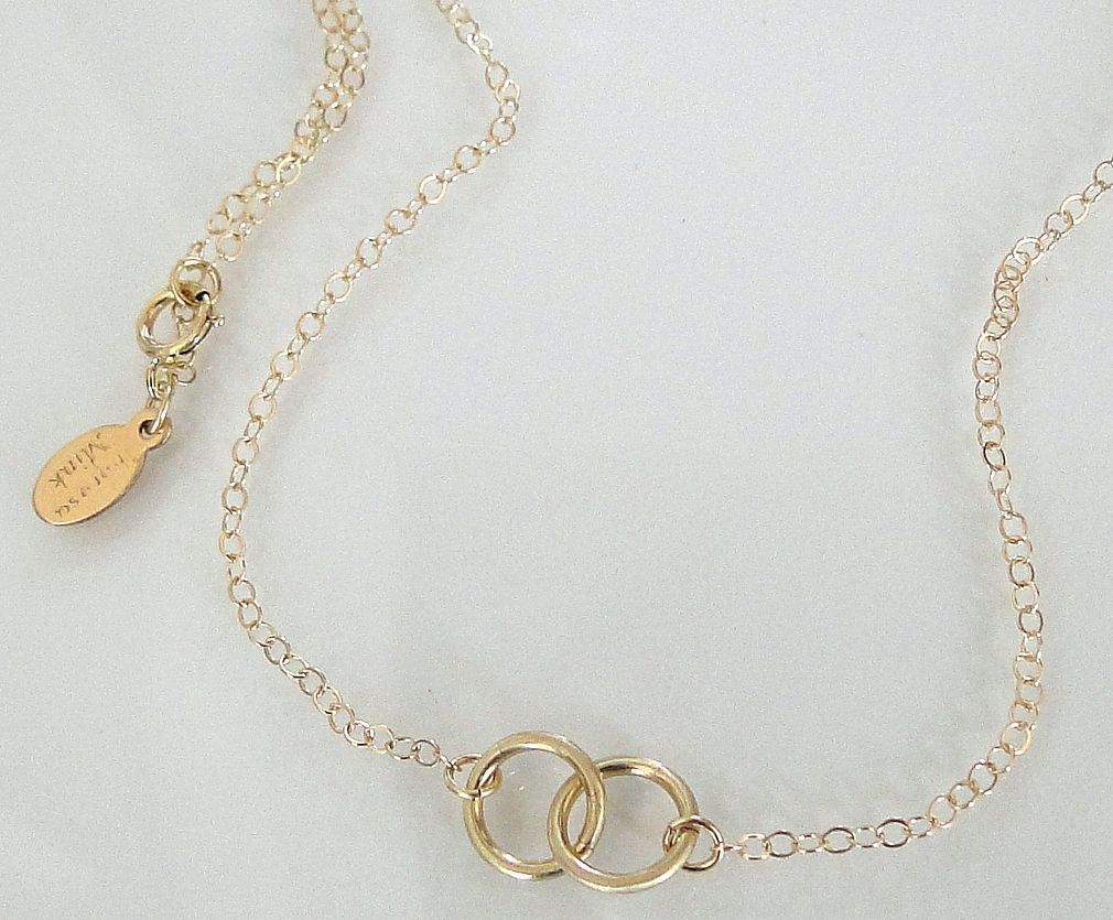 Tiny 14K Gold Interlocking Circles Necklace 14K Yellow