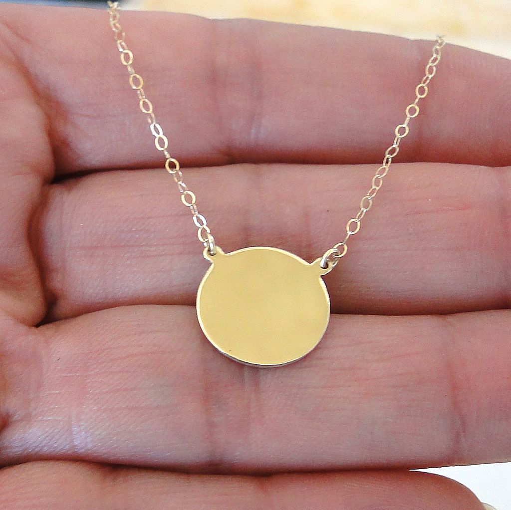 14K Gold Disc Necklace - Yellow Gold Or White Gold - Can Be Engraved ...