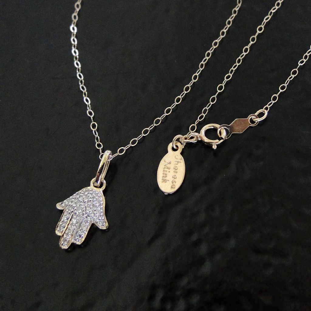 14K Solid Gold And Diamond Hamsa Hand Necklace For Protection - Yellow Gold 14K Solid Gold And Diamond Hamsa Hand Necklace For Protection - Yellow Gold