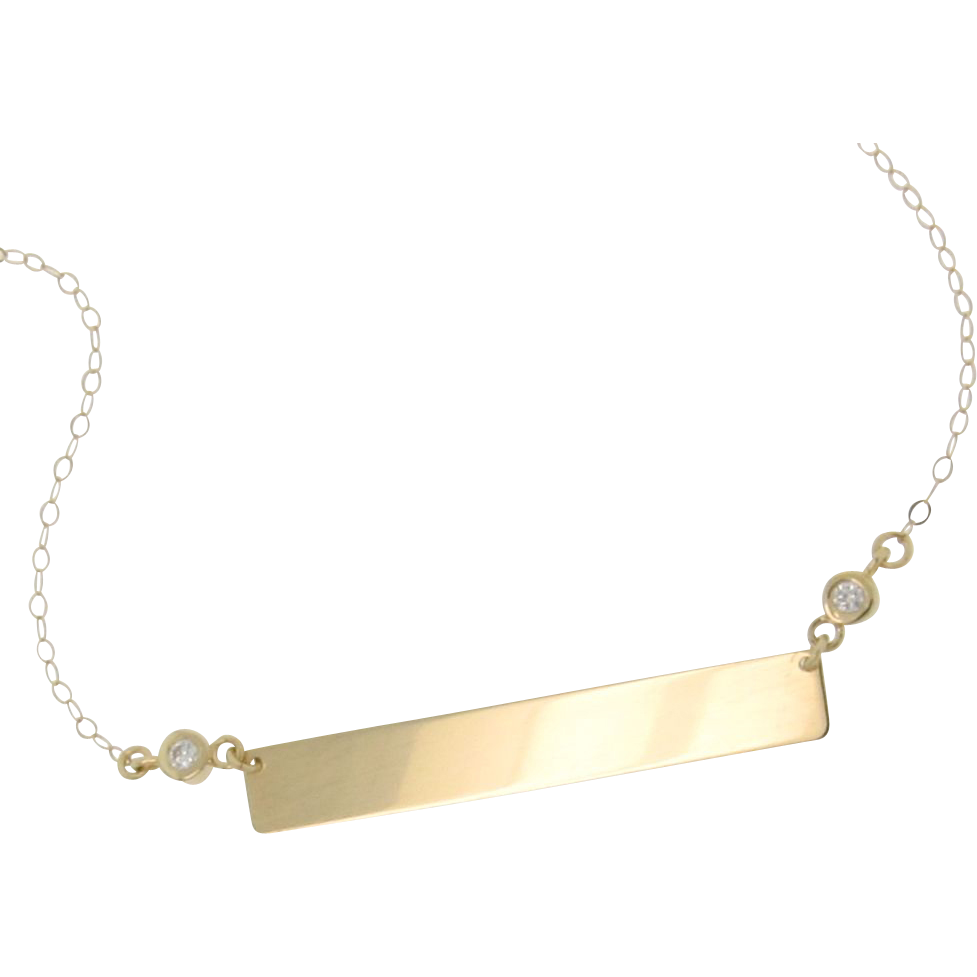 14K Gold Diamond Nameplate Necklace Yellow Gold 17 1 4 Inches As From 