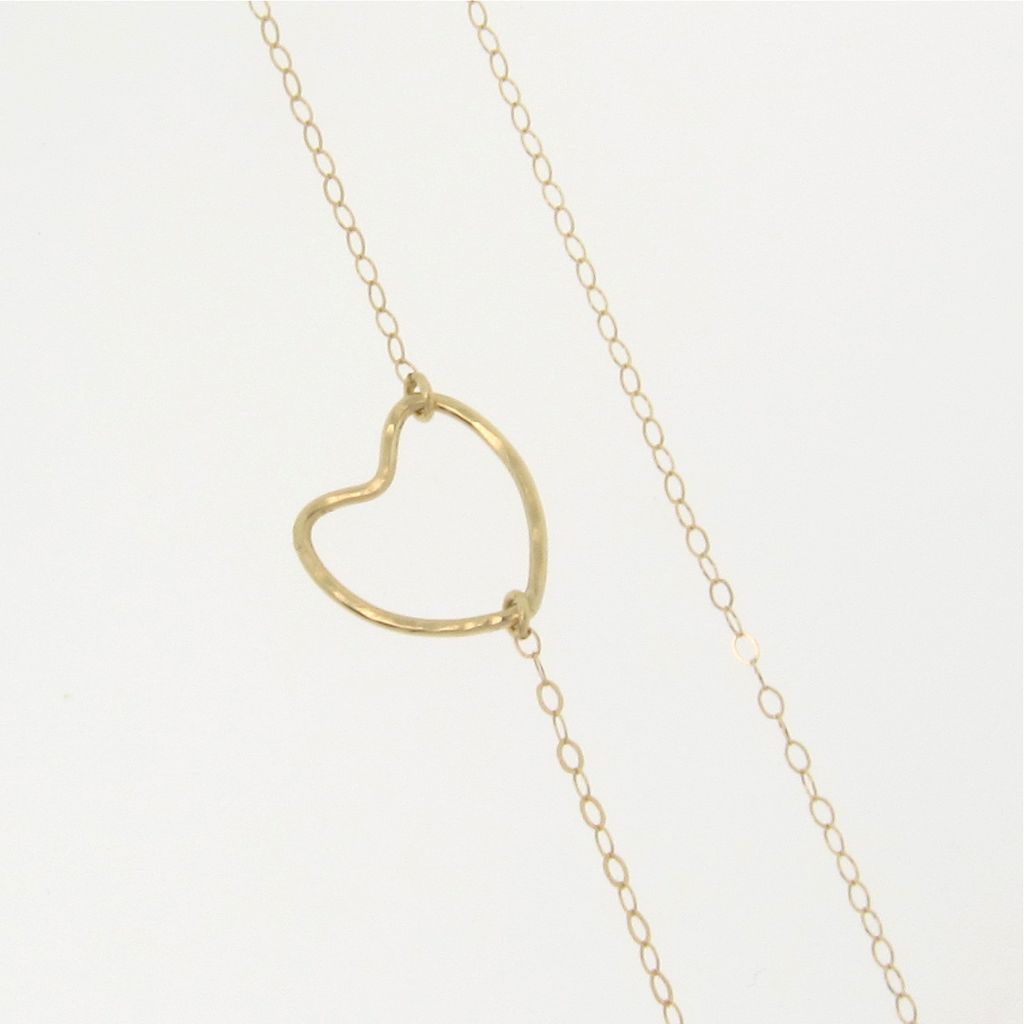 14K Gold Open Heart Necklace - Hammered Heart in Yellow or White Gold